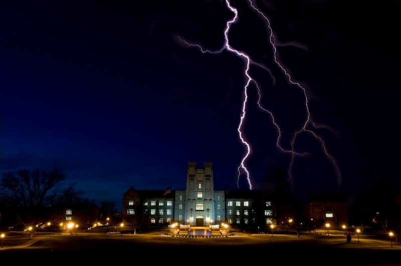 Image of lighting in front of Burruss Hall