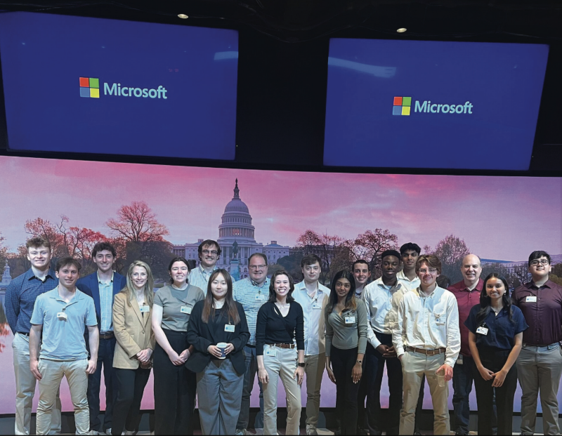 The Microsoft Hokie network is dedicated to connecting with students, providing them with valuable insights into the tech industry, and encouraging them to pursue their passions. Here, Hokie students visited with alumni at Microsoft’s Arlington offices. Photo courtesy of Mike Kelly.